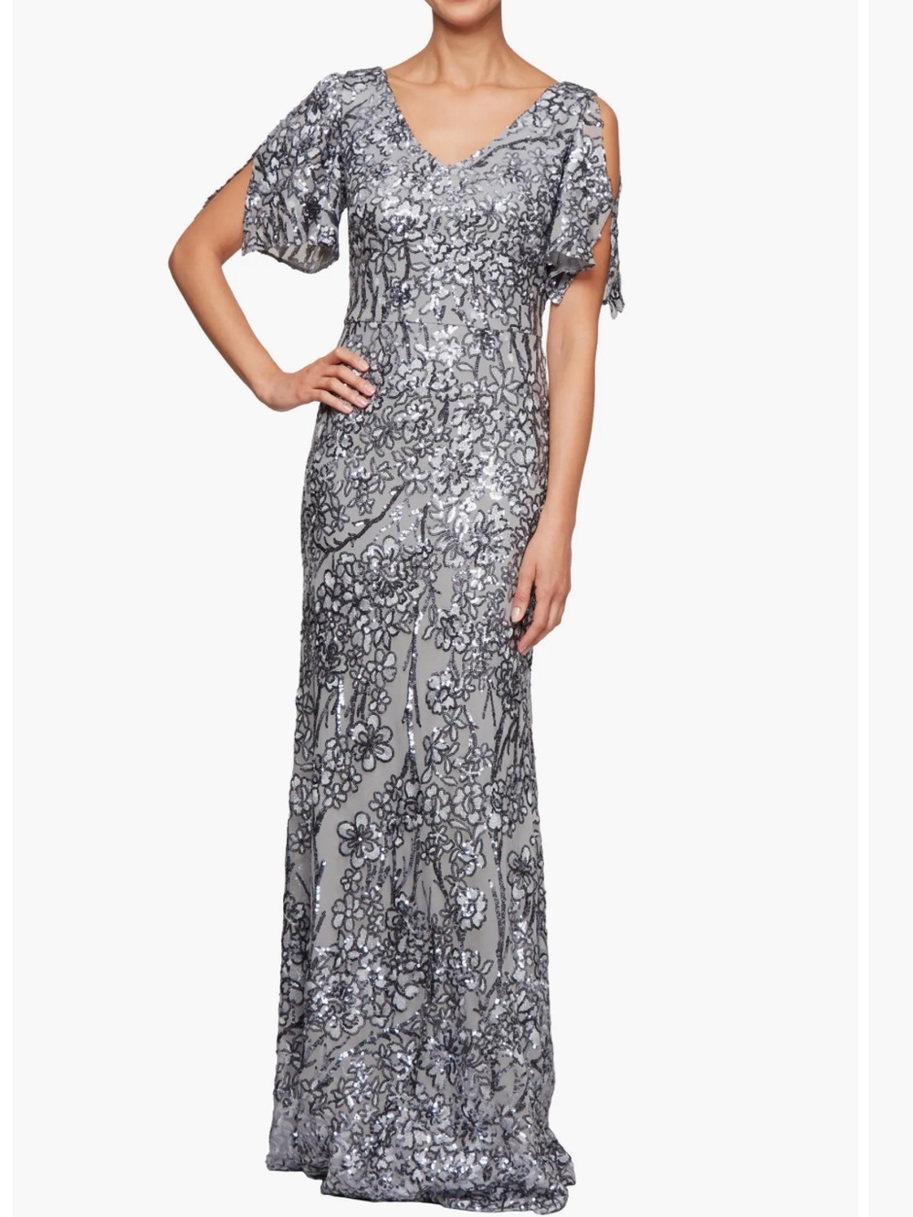 Alex‎ Evenings Sequin Lace Cold Shoulder Trumpet Evening Gown Size 10